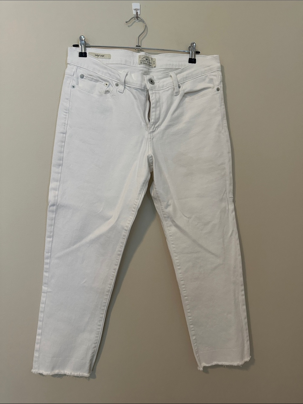 Lucky Brand White Straight-Leg Jeans with Raw Hem
